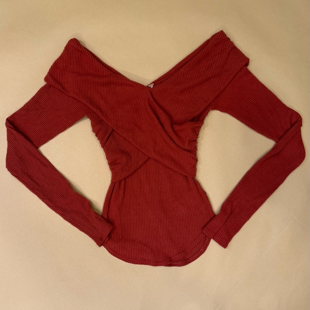 Free People Rust Ribbed Knit Top